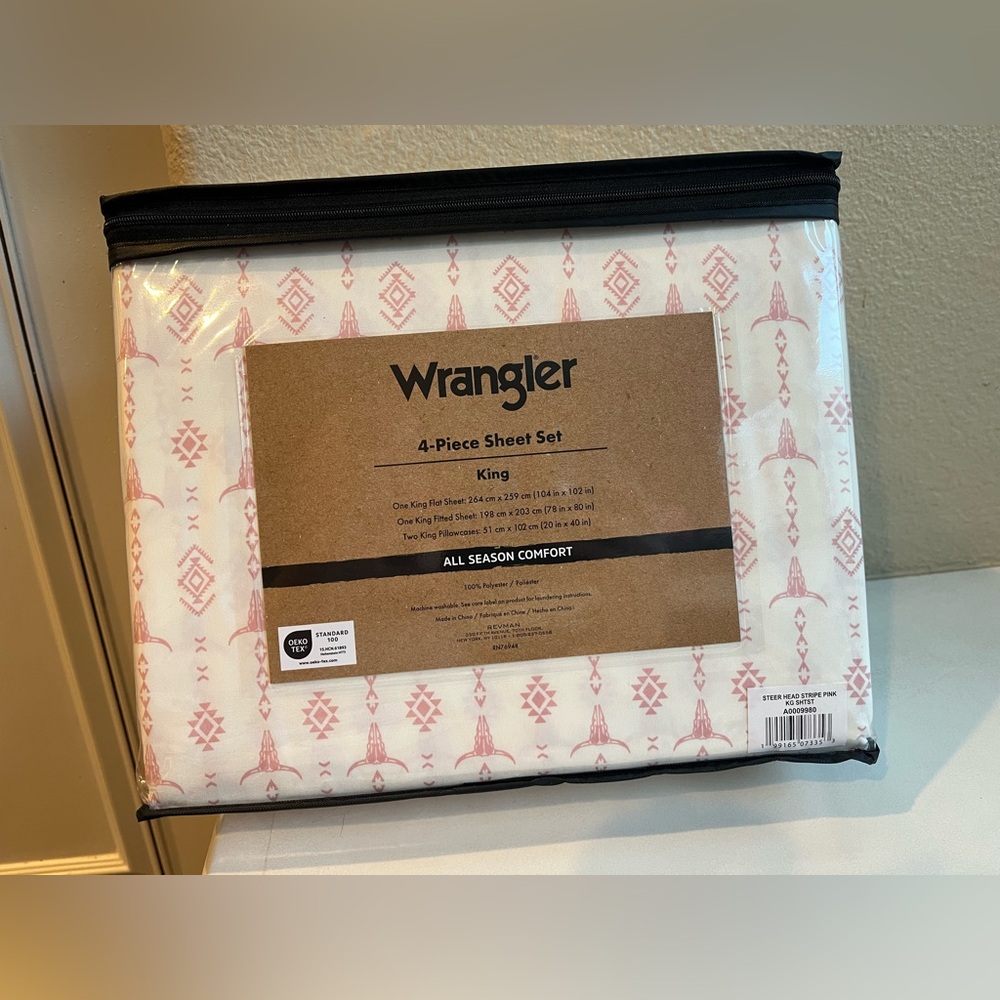 Wrangler 4-Piece King Sheet Set - Pink and White